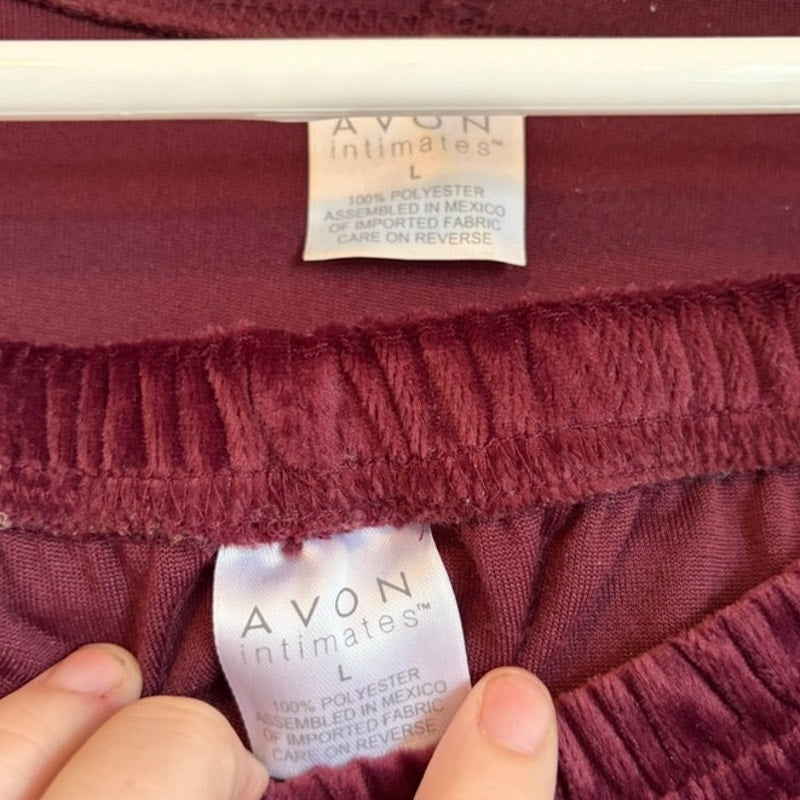 Avon Intimates Womens Maroon Velvet Hooded Zip Jacket & Pants Lounge Set L