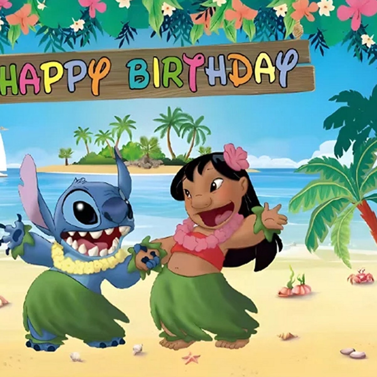 Happy Birthday Hawaiian Backdrop 3×5 ft Tropical Beach Party Banner