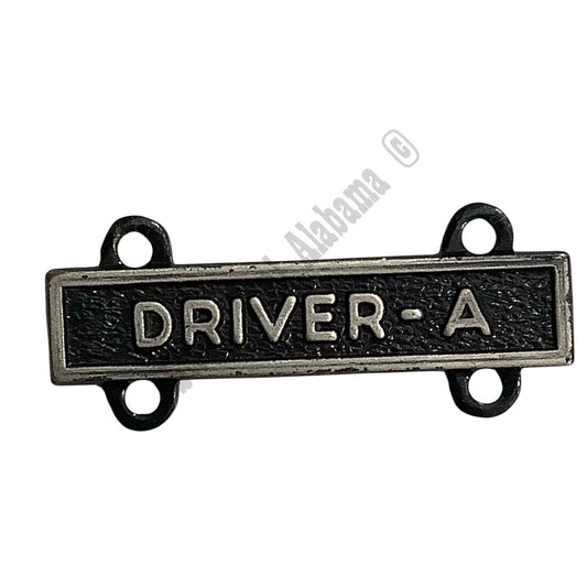 Military Qualification Bar, Driver-A, Silver on Black, 1/2"H x 1"W
