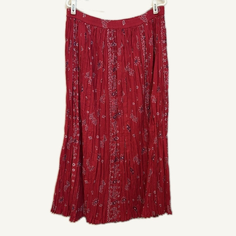 Bedford Fair Lifestyles Large Denim Jacket & Red Paisley Crinkle Skirt Set