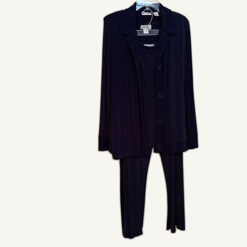 Draper's & Damon's Navy 3-Piece Acetate Spandex Set - Tank, Button-Up, Pants L