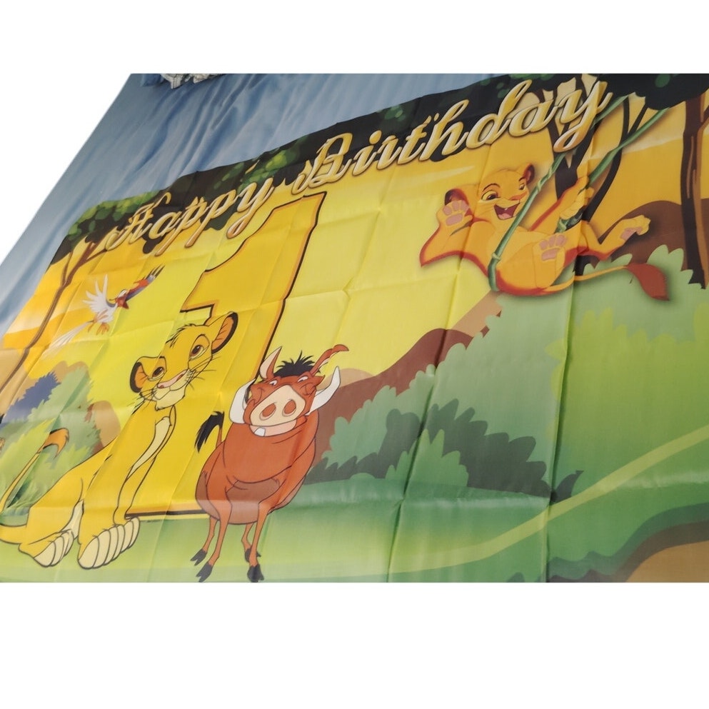 First Birthday Backdrop 3' x 5' w/ Lion Cub, Meerkat, Warthog, and Hornbill