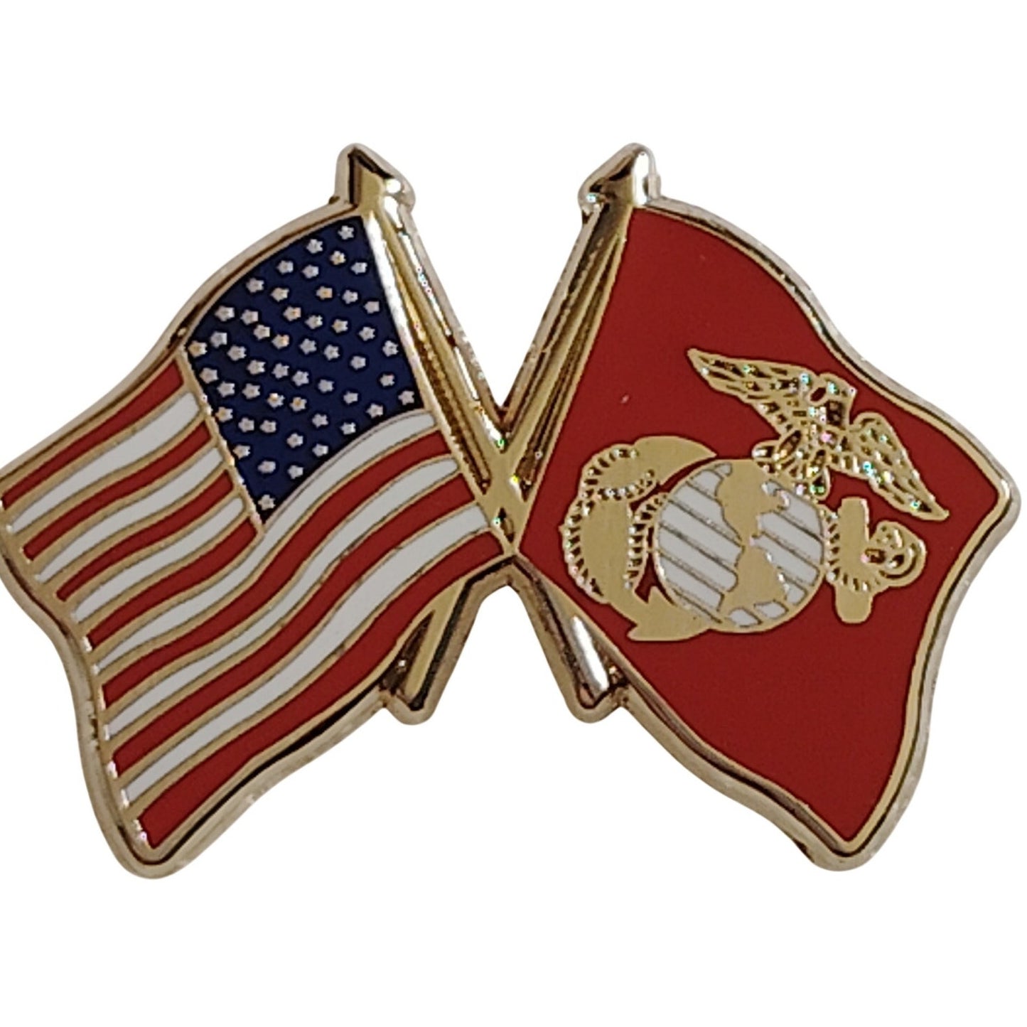 U.S. and U.S.M.C. Crossed Flags Novelty Hat Lapel Pin, 1‑1/4" × 7/8"