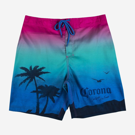 Corona Sunset Men’s Elastic Board Swim Shorts – Medium – Blue/Green