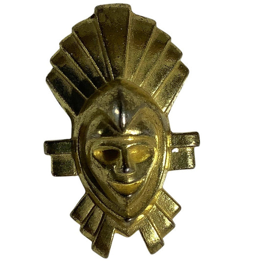 Vintage Aztec Head, Gold Tone, Figurine 1-1/8"H x 1"W