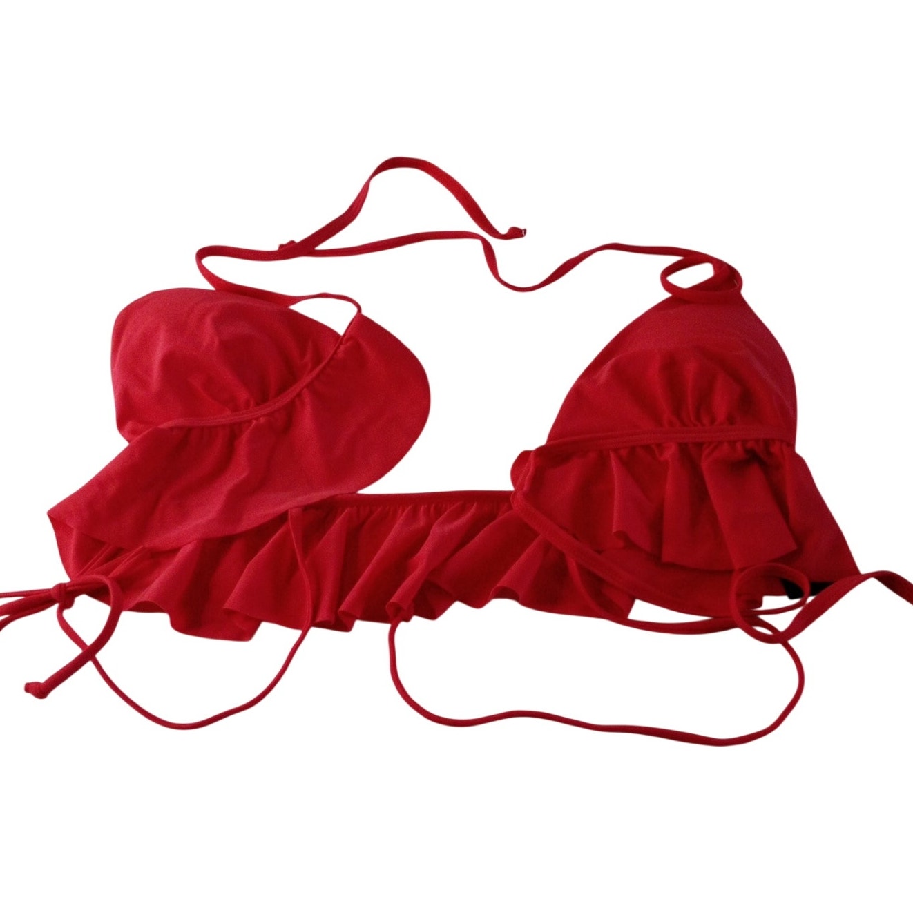Ocean Blues Sexy Ruffled Triangle Bikini Top, Medium Adjustable Tie Swim Top