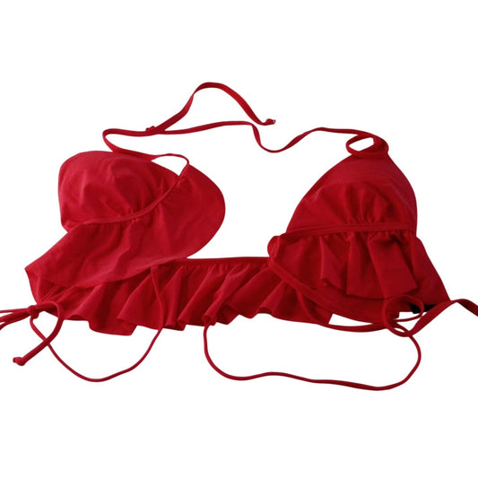 Ocean Blues Sexy Ruffled Triangle Bikini Top, Medium Adjustable Tie Swim Top