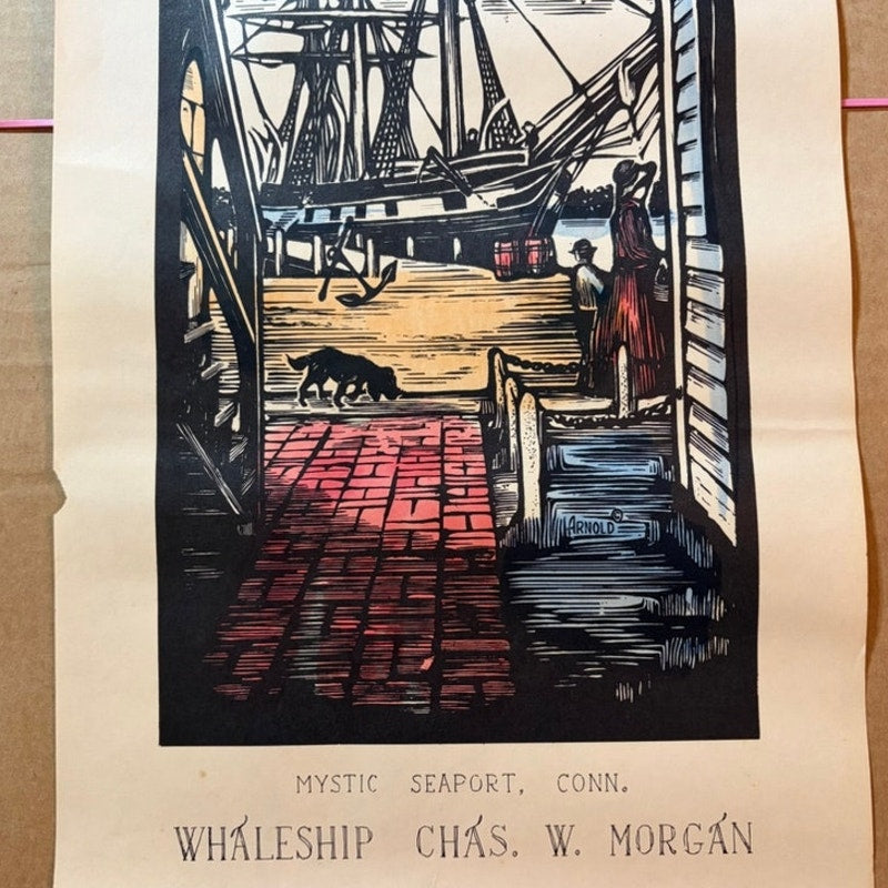 VTG James Arnold Mystic Seaport Woodblock Prints- Joseph Conrad & Chas. W Morgan
