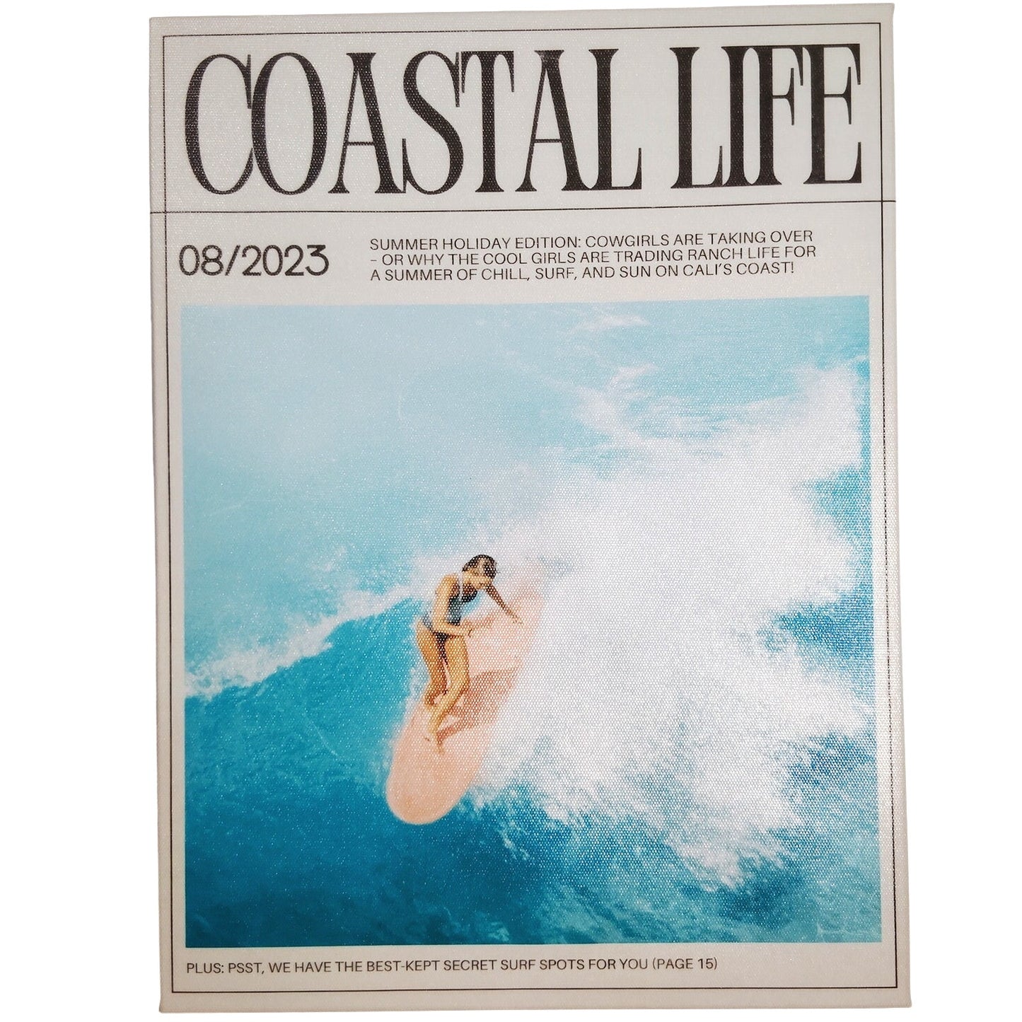 Coastal Life Summer Edt Canvas Framed Wall Art Retro Magazine Style 15.63x11.75"
