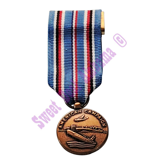 American Campaign WWII Mini Medal (3/4"D) Ribbon (3/4"W) Overall 2-1/4"H