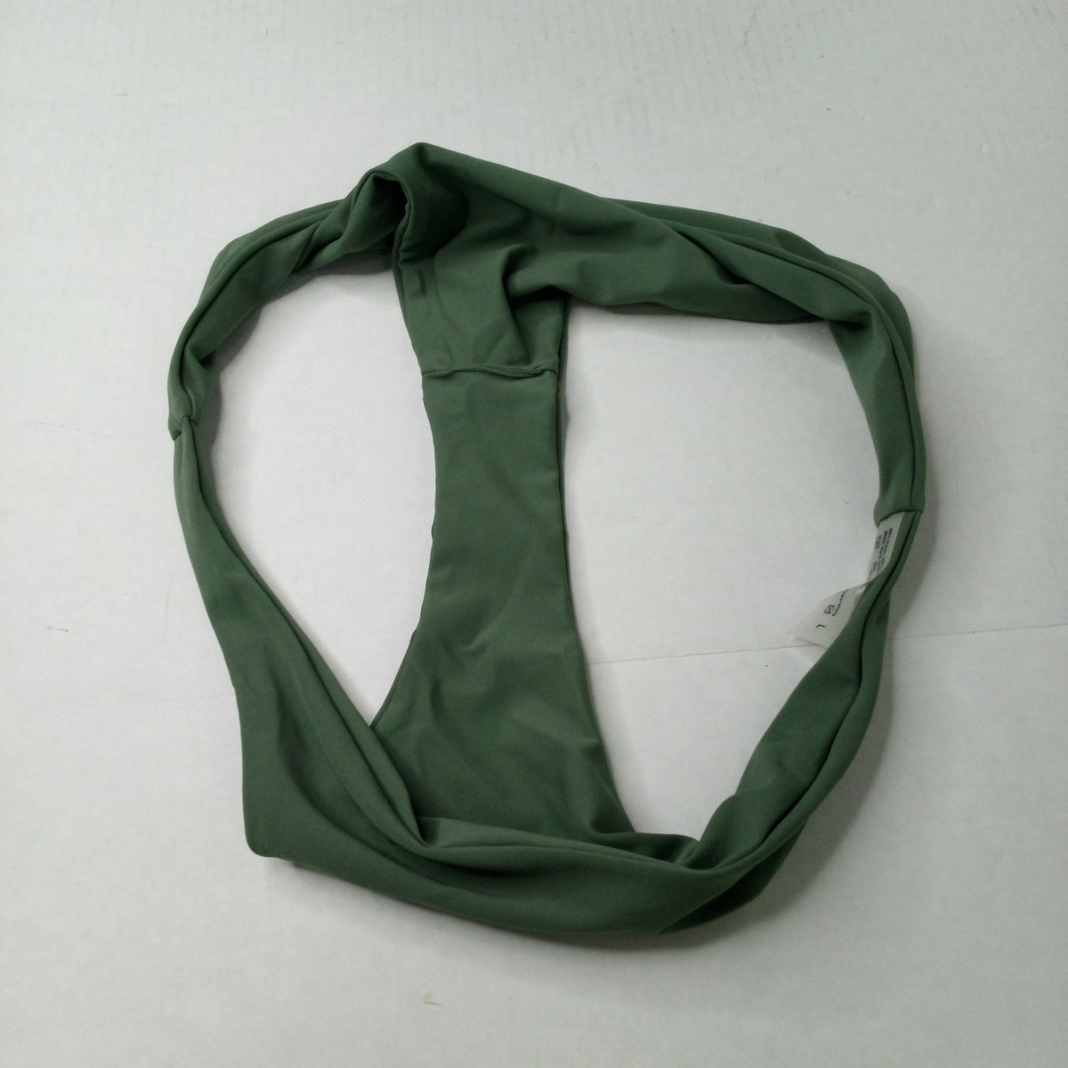 Women's Dark Green Ribbed High-Cut Bikini Swim Bottoms Size L Nylon Spandex
