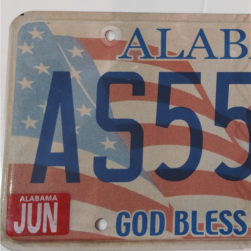 Vintage 2009 Alabama License Plate - God Bless America Flag Theme A555346