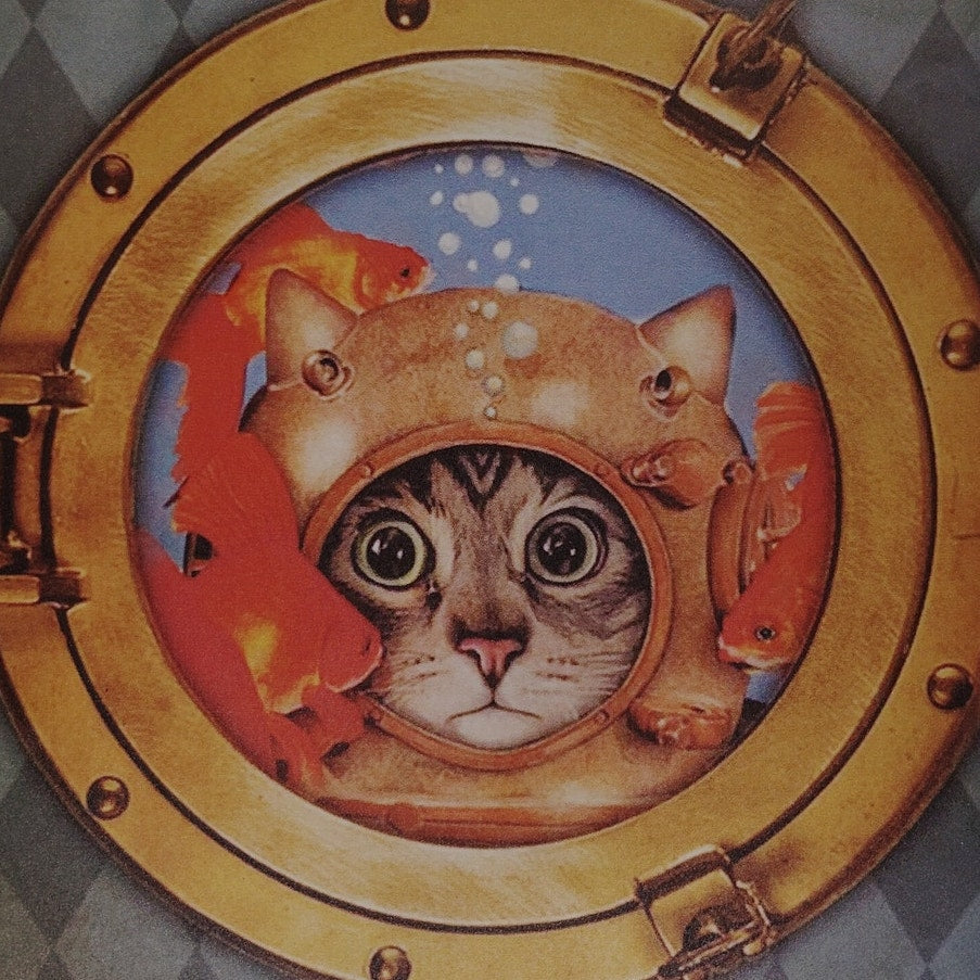 Funny Cat “Nice Butt” Tin Sign 8"x12" Underwater Porthole Design, Tin Wall Décor