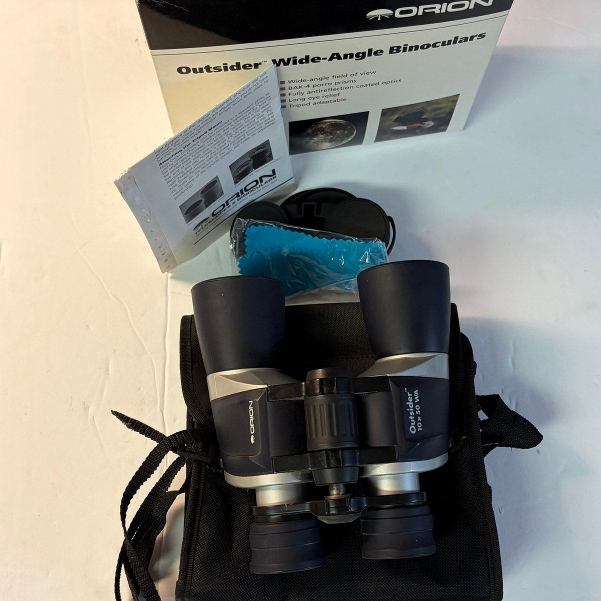 Vintage 1998 Orion Outsider 10x50 Wide‑Angle Binoculars Black Silver Complete Set