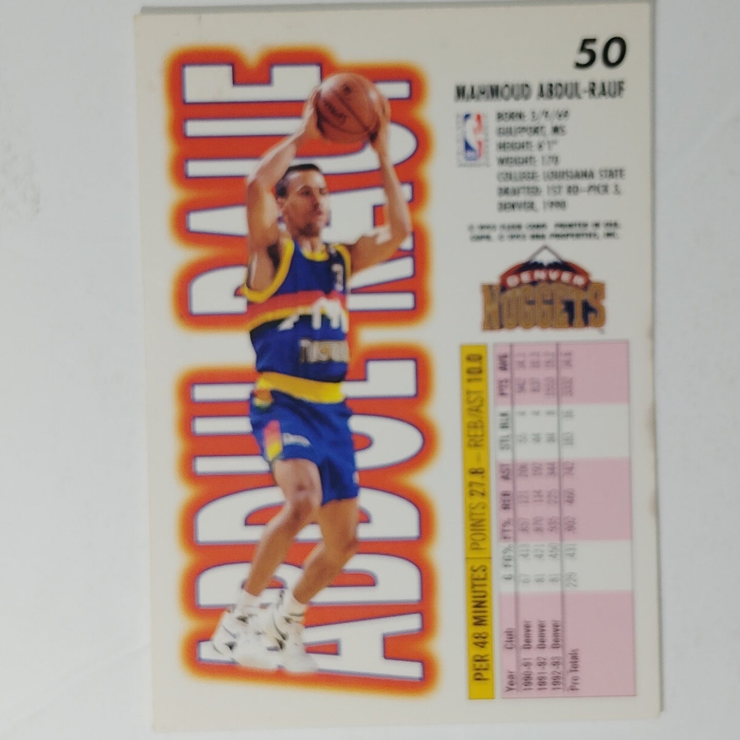 1993-94 Fleer Mahmoud Abdul-Rauf Card No. 50 – Nuggets – Guard – VG/EX