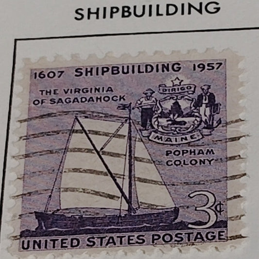 1957 Scott #1095 – 3¢ Virginia of Sagadahock / Shipbuilding – Canceled