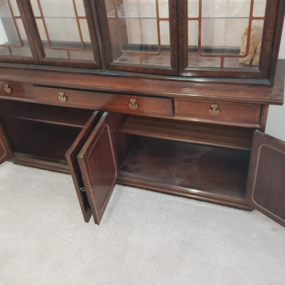 LOCAL PICKUP ONLY- 1960's Dark Wood Dining Set - Table, 6 Chairs & China Cabinet