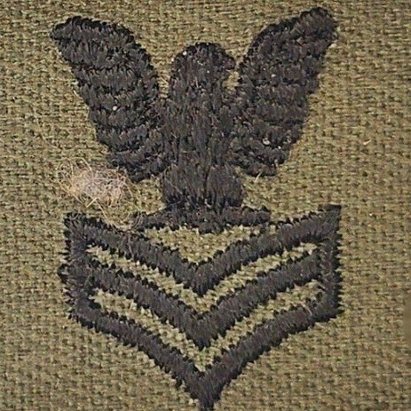 US Navy Petty Officer 1st Class E‑6 Subdued ODG Collar Device Patches - Sew‑On