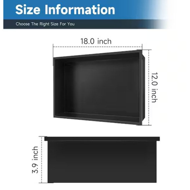 BWE Double Shower Niche – Matte Black – 8"W x 12"H x 4"D – Model A‑91132‑B