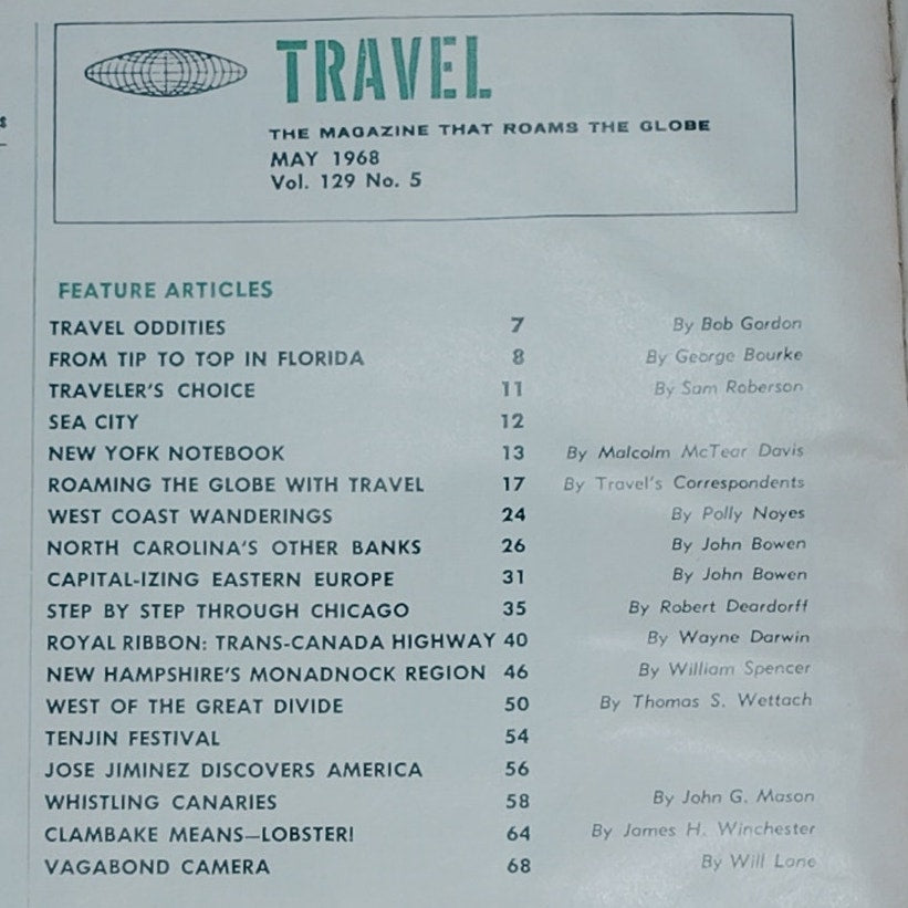 TRAVEL Magazine - May 1968 - North Carolina's Outer Banks - Vintage Publication