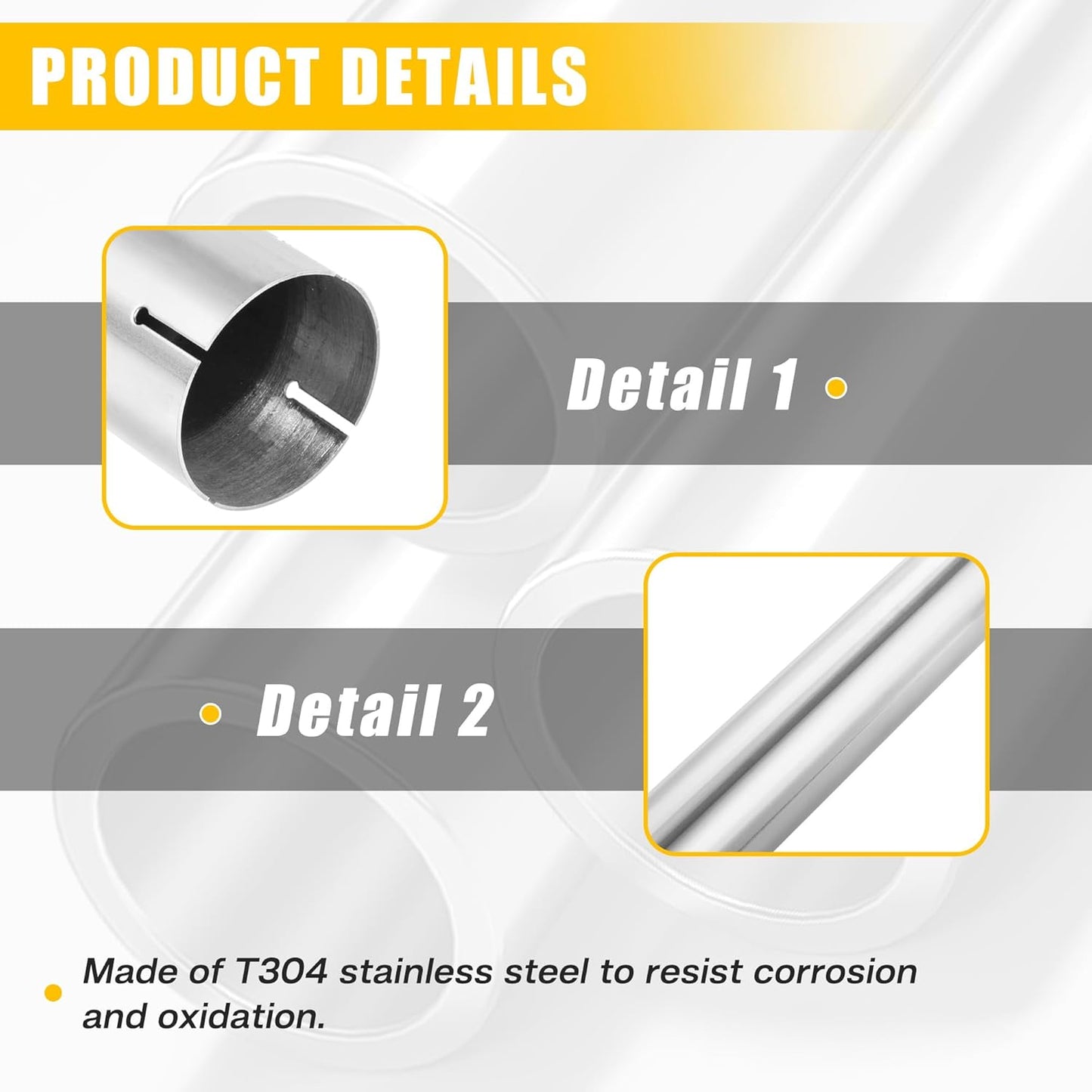 3" Straight Mandrel Exhaust Pipe, 304 Stainless, 22.8"L, 2 Pk, Universal Fit