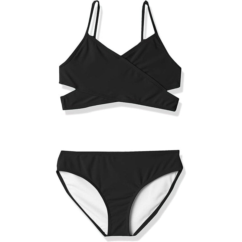 Kanu Surf girls Coral Reef Beach Sport Wrap Around Bikini 2-piece Two Piece Swimsuit, Solid Black, 14, NWT