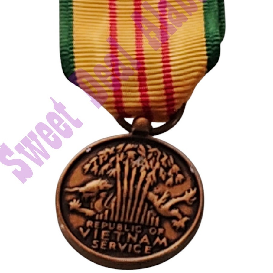 Vietnam Service Mini Medal (3/4"D) Ribbon (3/4"W) Overall 2-1/4"H