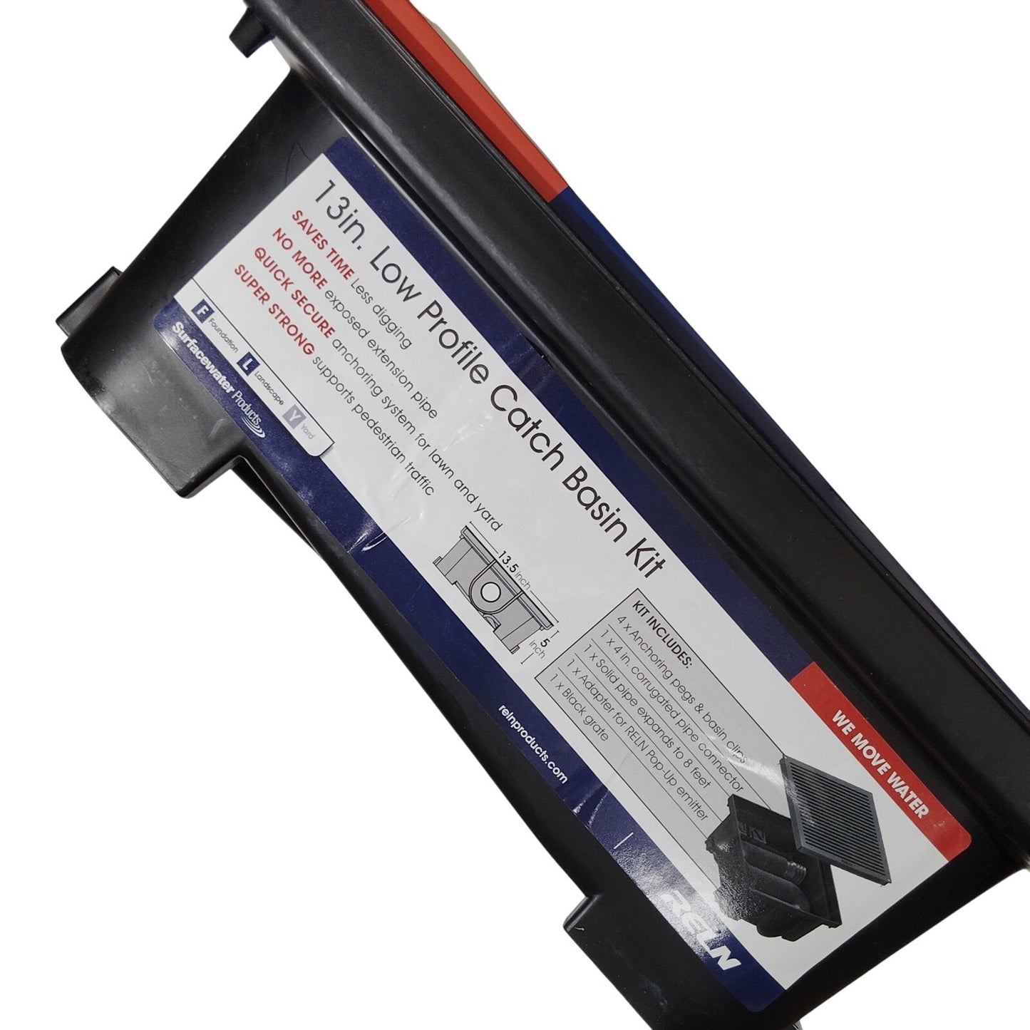 RELN 13"Sq. x 5"H Low Profile Catch Basin Kit (Black Plastic, Grate Included)