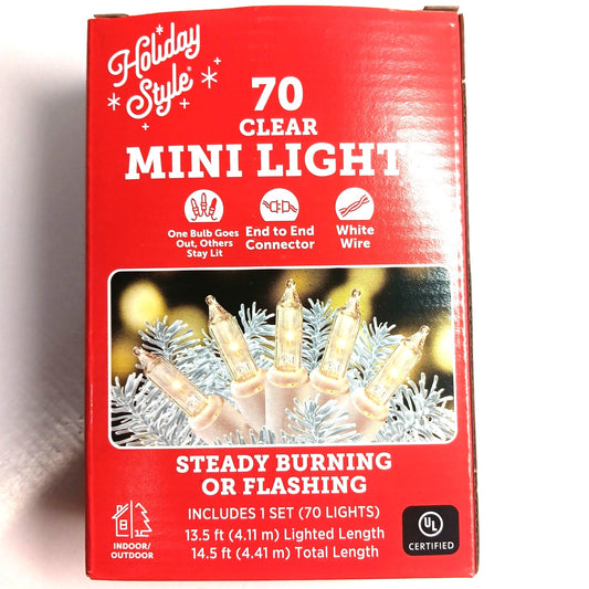 Holiday Style 70 Count Clear Mini Lights White Wire Indoor/Outdoor Xmas Tree