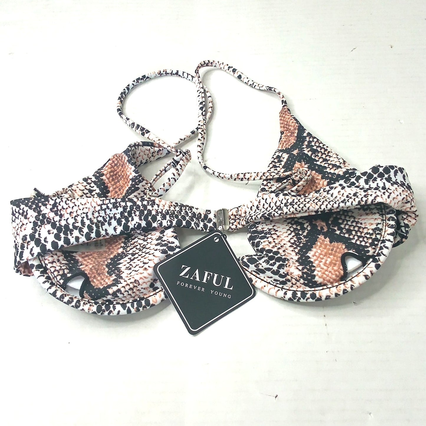 Zaful Snakeskin Underwire Bikini Top Push Up Spaghetti Strap Swim Top Small (4)