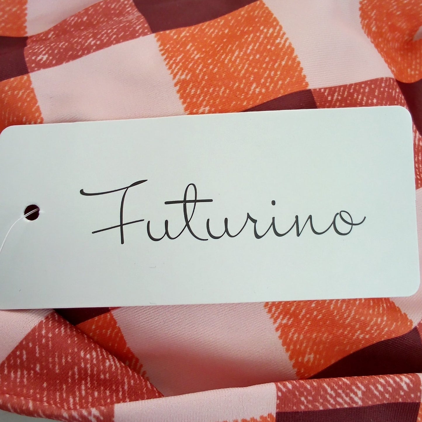 Futurino Vintage 50s Plaid Halter Bikini Top Retro Swim Ruffle Buttons Small