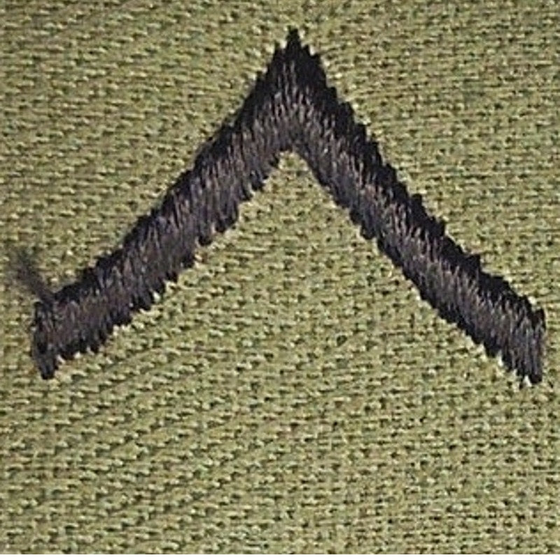 US Army Private PV2 E‑2 Rank Patch Vietnam Era ODG Black Sew‑On NOS 4" × 2"
