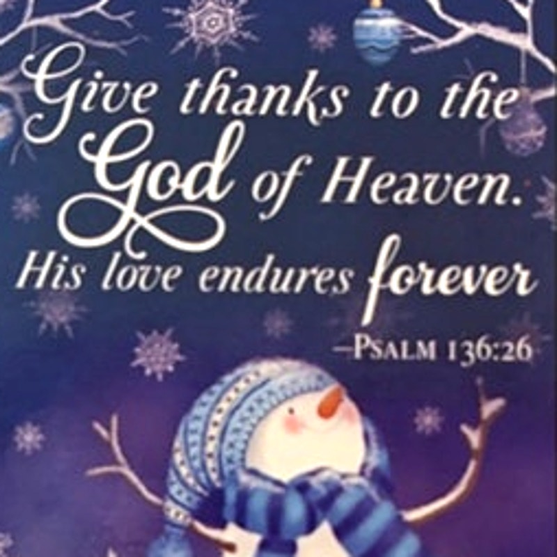 Christian Scripture Fridge Magnet Psalm 136:26 Winter Snowman Scene 3x2