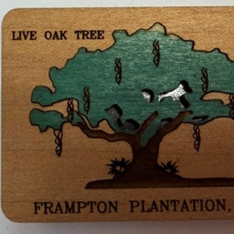 Frampton Plantation SC Magnet Wooden Laser Cut Live Oak Tree 2‑3/8" × 1‑7/8"