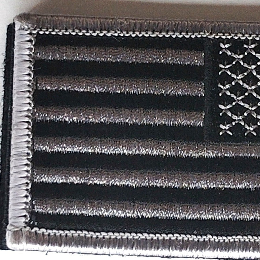 US Flag Patch Reverse Orientation Subdued Black Grey Tactical Hook Back 3"x2"