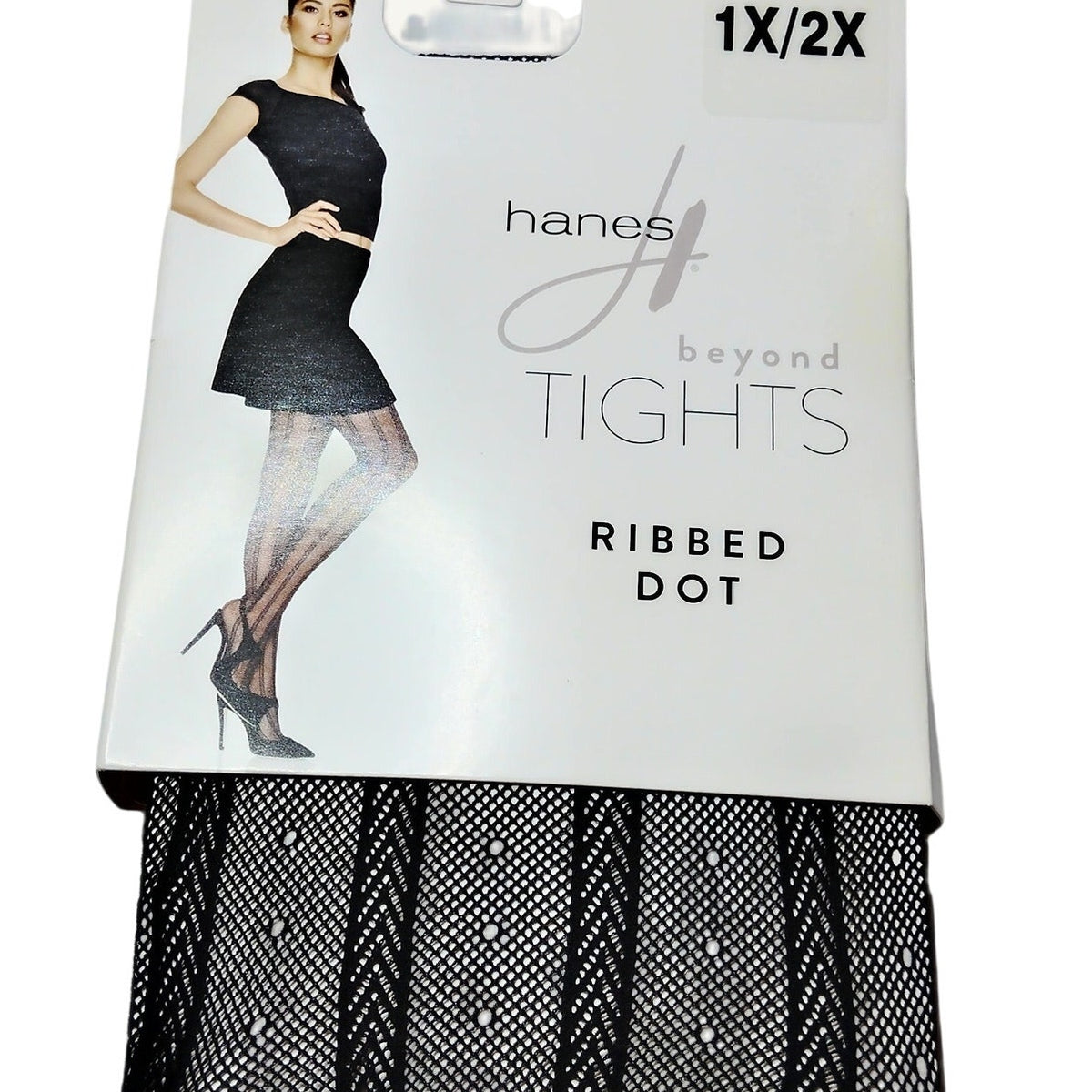 Hanes Beyond Ribbed Dot Tights - Black Sheer & Ribbed Pattern - Women's 2X