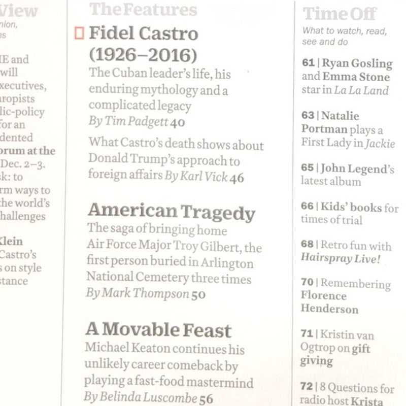 TIME Magazine December 12 2016 After Fidel Castro 1926-2016 Cover Back Issue
