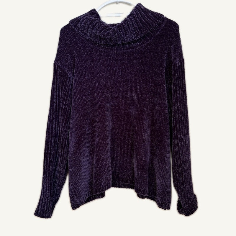 Coldwater Creek Chenille Cowl Neck Sweater Women's XL Deep Purple Plush Knit