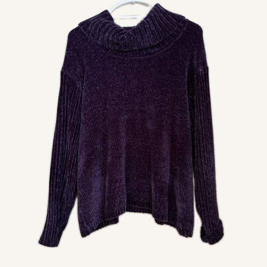 Coldwater Creek Chenille Cowl Neck Sweater Women's XL Deep Purple Plush Knit