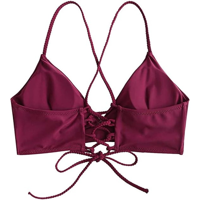 Zaful Burgundy Braided Criss Cross Triangle Bikini Top LRG (US 8) Adjustable NWT