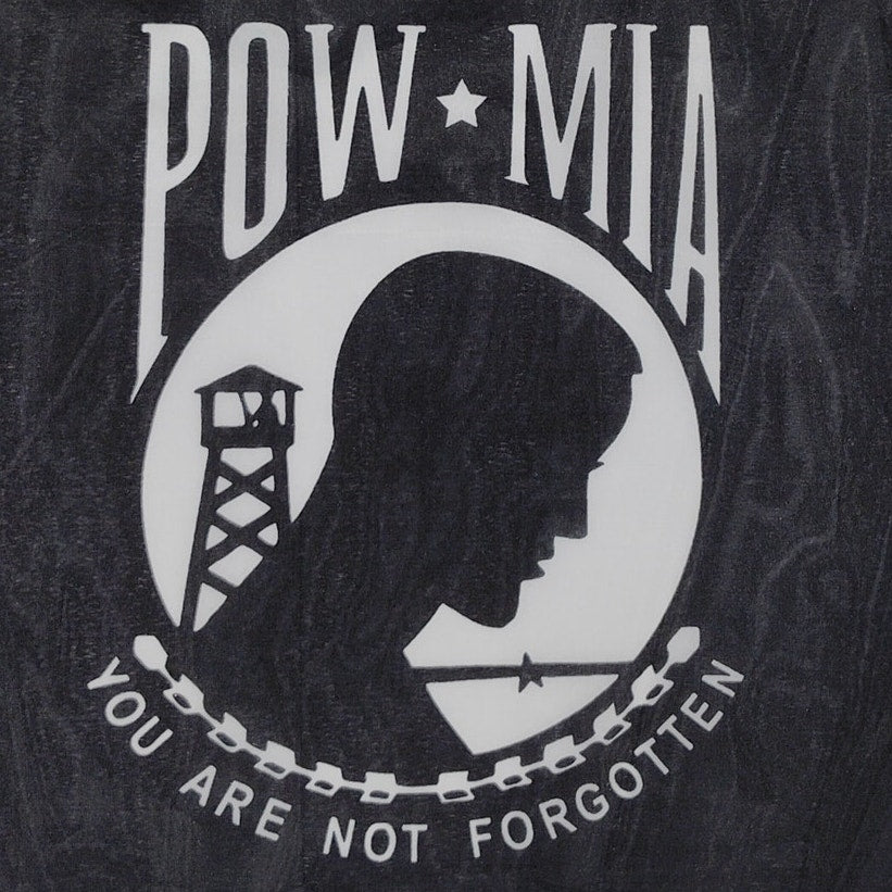 POWMIA 12x18in Stick Flag – 24" Wooden Pole – Bold Dye‑Sublimated Colors