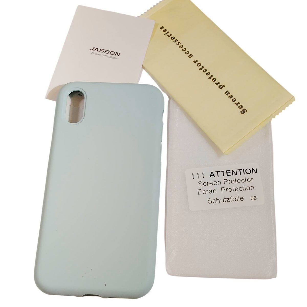 JASBON Mint Green Liquid Silicone Case For iPhone X/XS w/ Screen Protector