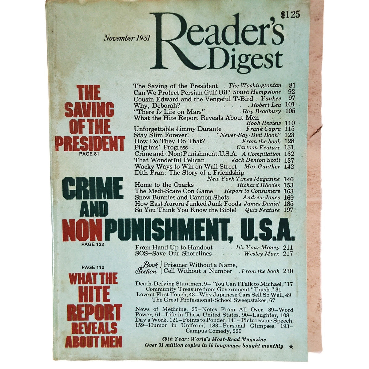 Reader's Digest November 1981 Magazine - The Saving of the President