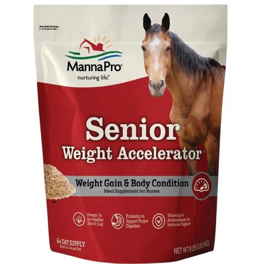 Manna Pro Weight Accelerator for Senior Horses – 8 lb, Omega-3 Fatty Acids, High-Calorie Feed Topper