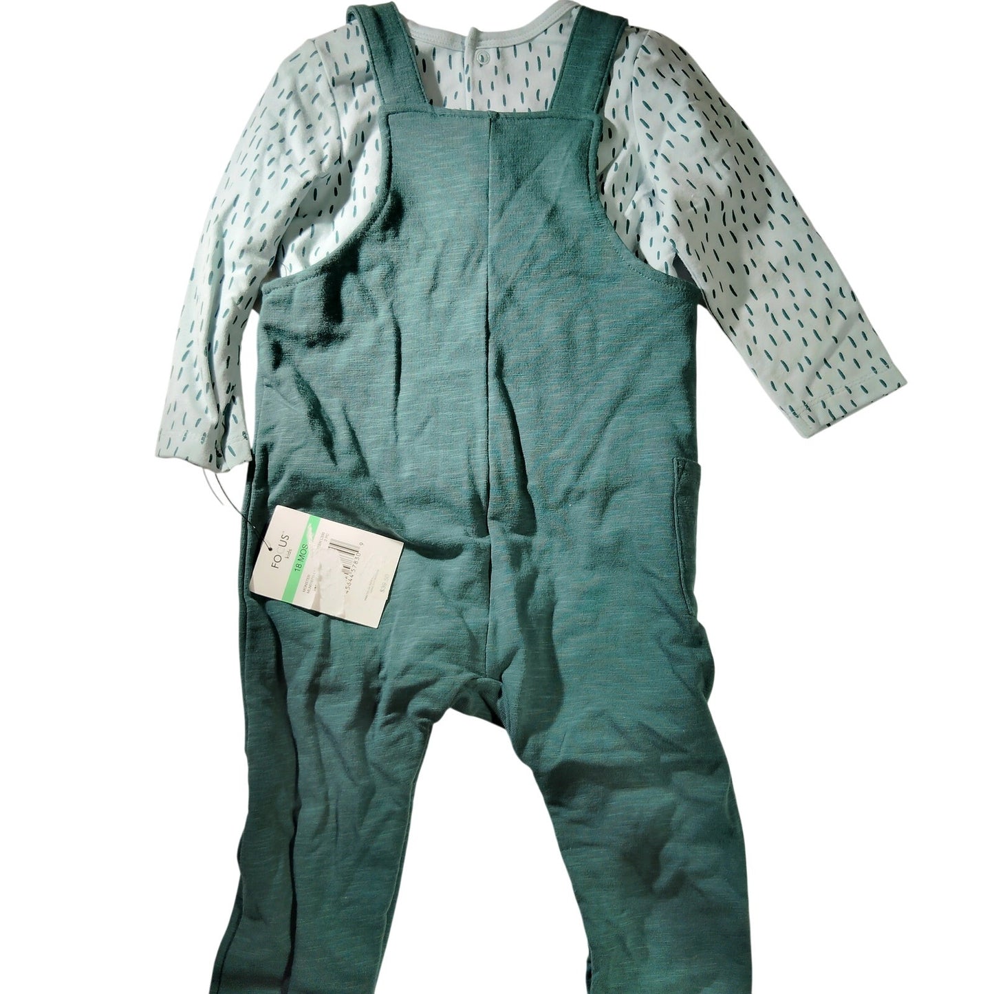 Focus Kids Organic Cotton Patterned Salopet and Bodysuit Set Green 18M