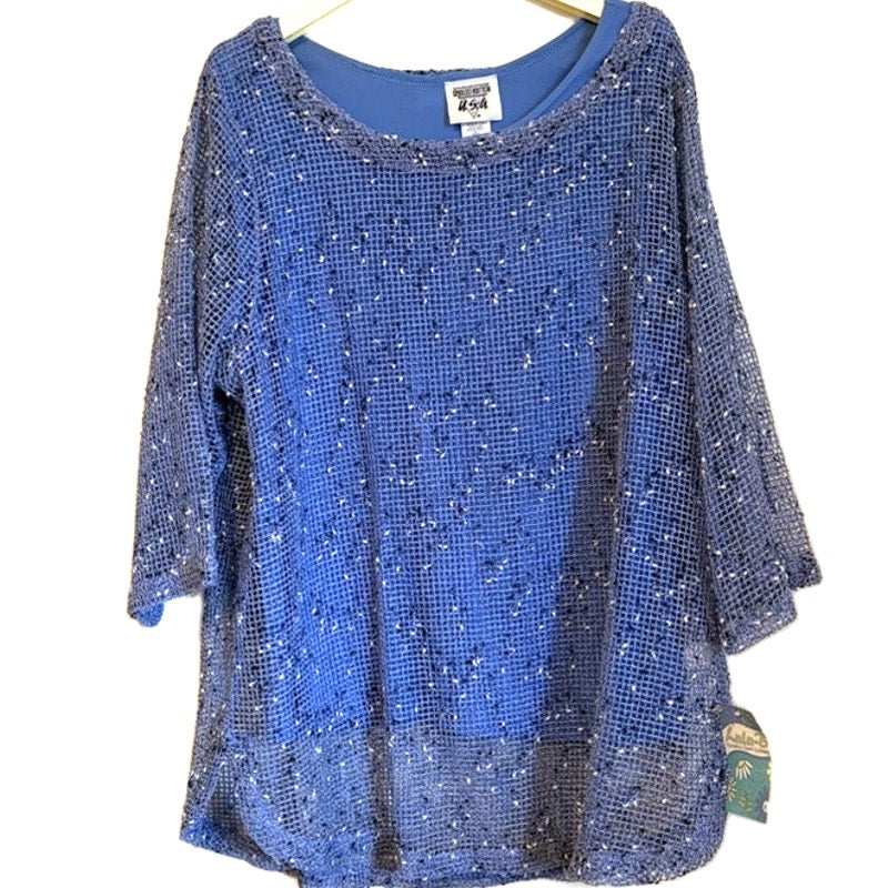 Lulu-B Sheer Knit Cover-Up & Spoiled Rotten Blue Tank Top Set 16/L 2PC