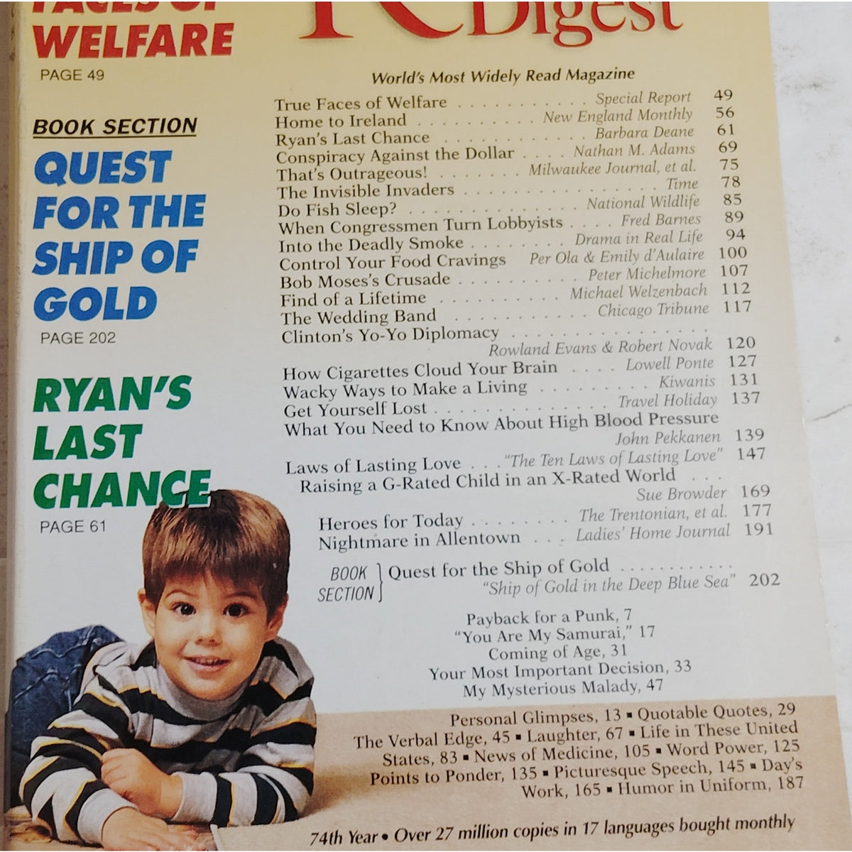 Reader's Digest Magazine March 1995 Ship of Gold Vintage Back Issue