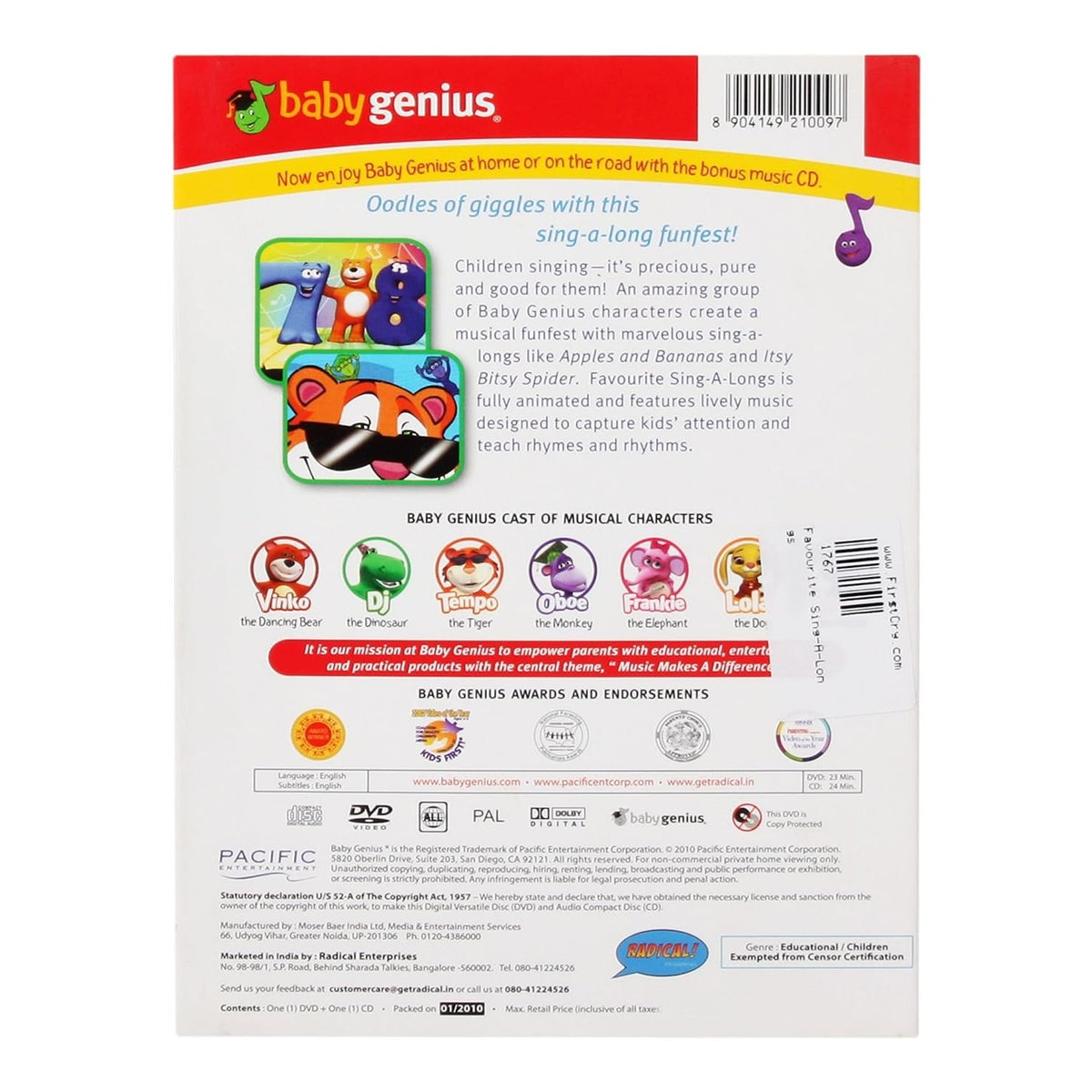 Baby Genius Favorite Sing-A-Longs DVD 2006 Kids Animated Sing-Along Songs