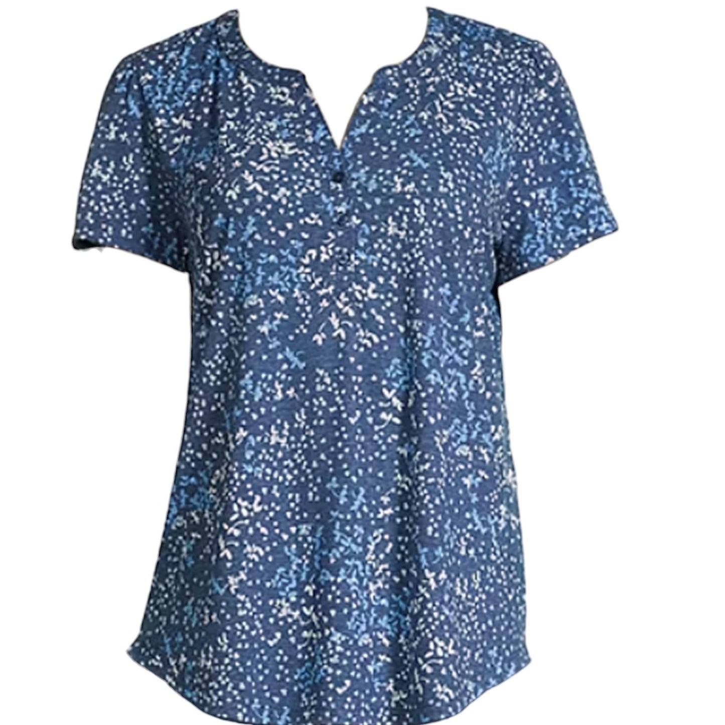 Liz Claiborne Women's Plus Size Split Crew Neck Short Sleeve Blouse, Indigo 5XL