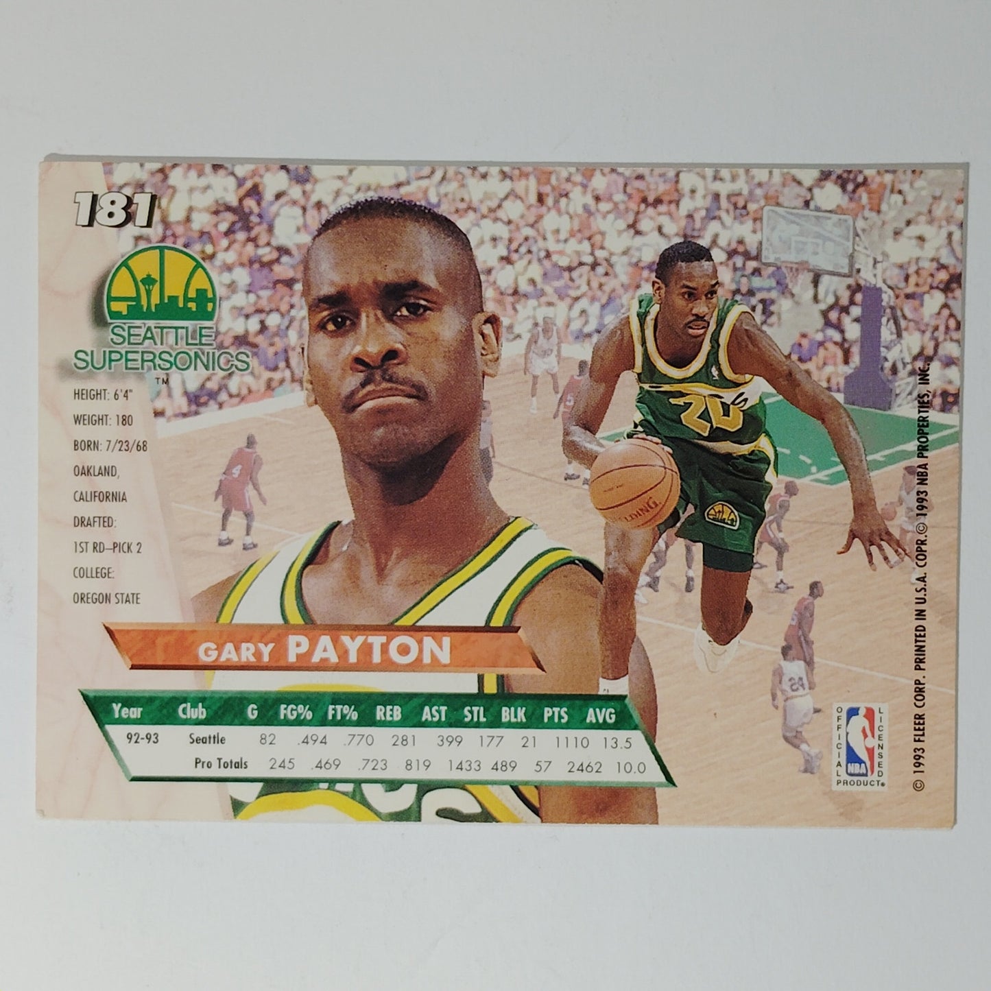 1993-94 Ultra Gary Payton #181 Seattle SuperSonics Guard Hall of Fame NBA Player